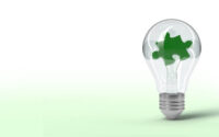 3D rendering isolated Light Bulb icon set concept: Puzzle symbol within electric bulb. Ideas background with large blank copy space for additional text. Bright white degradation surface. Minimalist illustration in clipping path design.