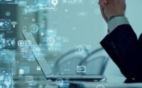 Business and technology concept. Communication network. GUI (Graphical User Interface).