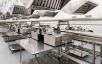 Food industry. Empty clean conveyor belt in a modern food factory. Food production concept