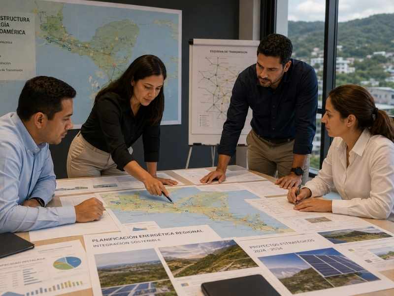 Energy planners coordinating renewable infrastructure across Central America.