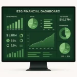 ESG dashboard displaying sustainability KPIs, financial metrics and performance reporting